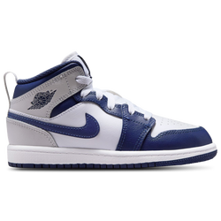 Boys' Preschool - Jordan AJ 1 Mid - Midnight Navy/White/Neutral Grey