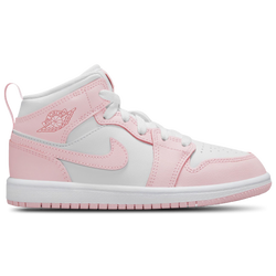 Girls' Preschool - Jordan AJ 1 Mid - Pink Foam/White/Fired Red