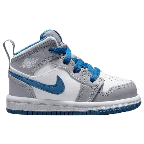 

Boys Jordan Jordan AJ 1 Mid - Boys' Toddler Basketball Shoe Grey/White/Blue Size 06.0