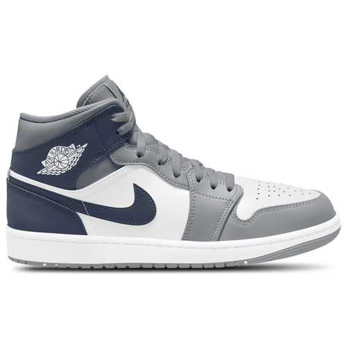 

Jordan Mens Jordan AJ 1 Mid - Mens Basketball Shoes White/Navy/Grey Size 10.5