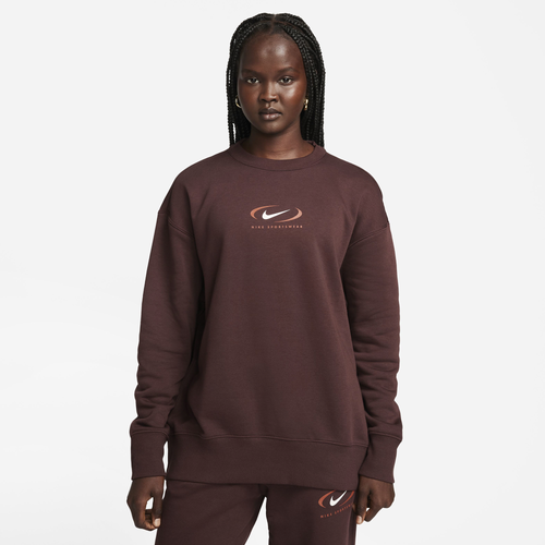 

Nike Womens Nike NSW Phoenix Fleece Print Crew - Womens Earth Size S