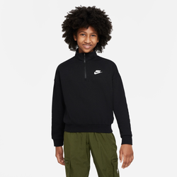 Boys' Grade School - Nike Club Fleece LBR Half Zip - Black/White