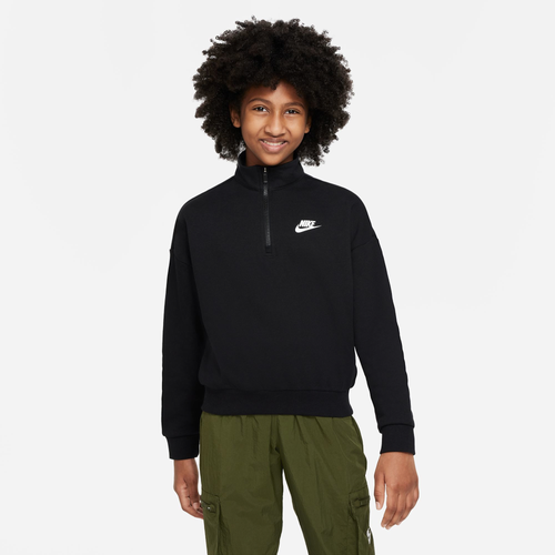 

Boys Nike Nike Club Fleece LBR Half Zip - Boys' Grade School Black/White Size S
