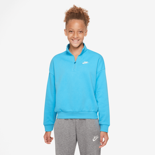 

Girls Nike Nike NSW Club Fleece LBR Half-Zip - Girls' Grade School Baltic Blue/White Size M