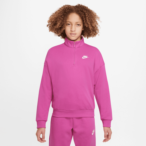 

Girls Nike Nike NSW Club Fleece LBR Half-Zip - Girls' Grade School Active Fuchsia/White Size L