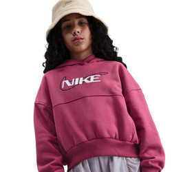 Girls' Grade School - Nike NSW Club Fleece Boxy Hoodie - Sweet Beet/White