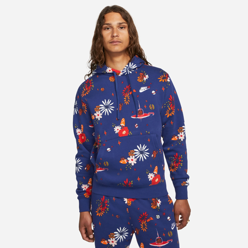 

Nike Mens Nike Club Basketball All Over Print Pullover Hoodie - Mens Blue/Multi Size XL