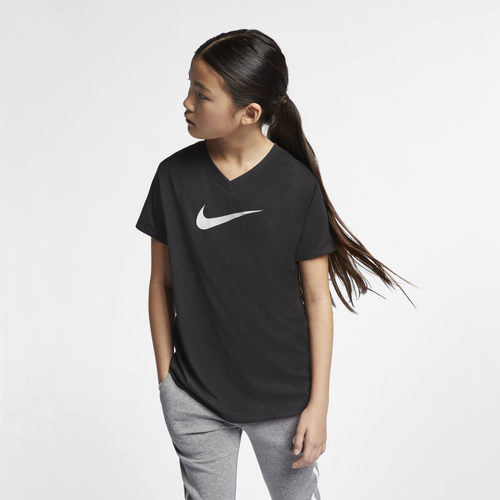 

Nike Girls Nike Dry Legend V-Neck Swoosh T-Shirt - Girls' Grade School Black/White Size L