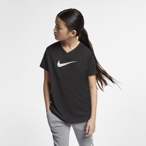 

Nike Girls Nike Dry Legend V-Neck Swoosh T-Shirt - Girls' Grade School Black/White Size S