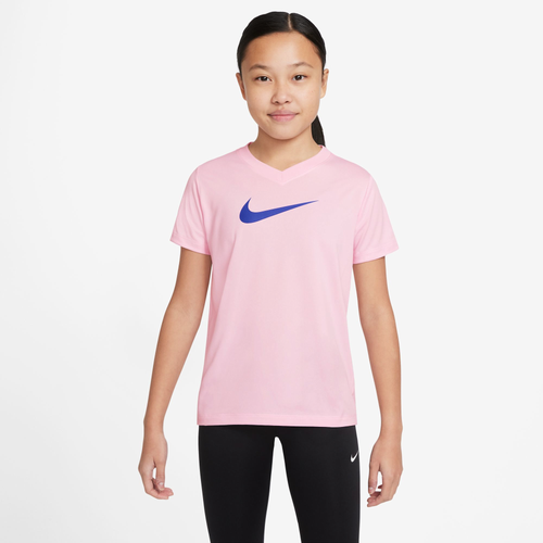 

Nike Girls Nike Dry Legend V-Neck Swoosh T-Shirt - Girls' Grade School Pink Foam/Lapis Size M