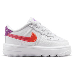 Boys' Toddler - Nike Force 1 Low BBall Lace - White/Bright Violet/Turf Orange