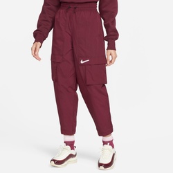 Women's - Nike Swoosh Woven Mid Rise Pants - Maroon/White