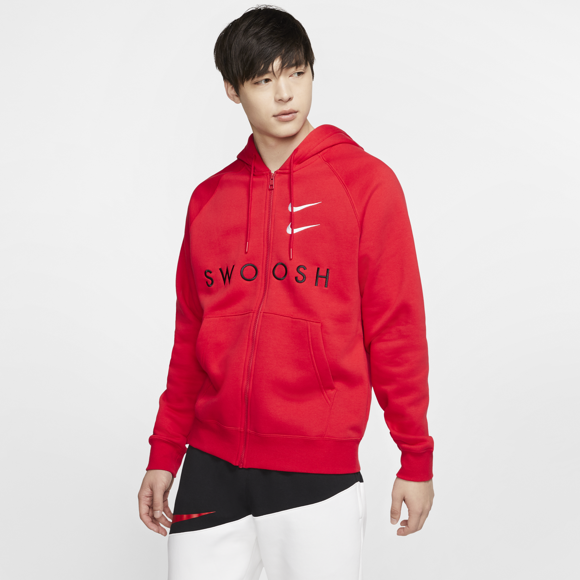 red nike double swoosh hoodie