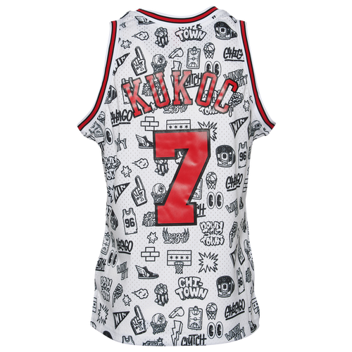 

Mitchell & Ness Mens Mitchell & Ness Bulls Doodle Jersey - Mens White/Black Size L