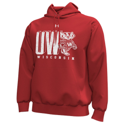 Men's - Under Armour Wisconsin Logo Icon Pullover Hoodie - Flawless Red