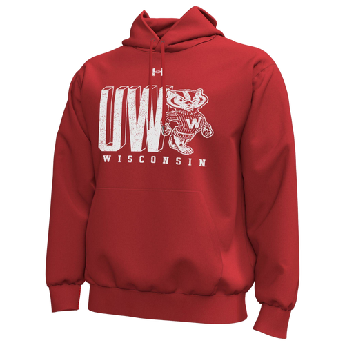 Under Armour Mens Wisconsin Logo Icon Pullover Hoodie - - Flawless Red