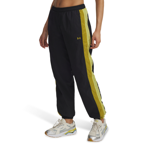 WOMENS - Under Armour Icon Crinkle Pant - Black/Yellow Shade Green Legacy