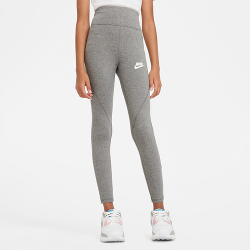 

Girls Nike Nike High Waisted Leggings - Girls' Grade School Gray/White Size M