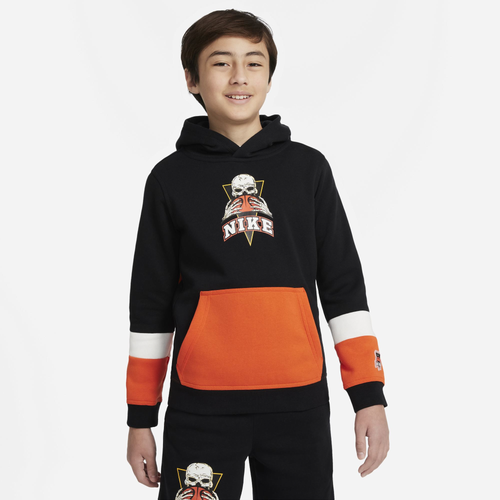

Boys Nike Nike Club Frenzy Pullover Hoodie - Boys' Grade School Black/Orange Size XL