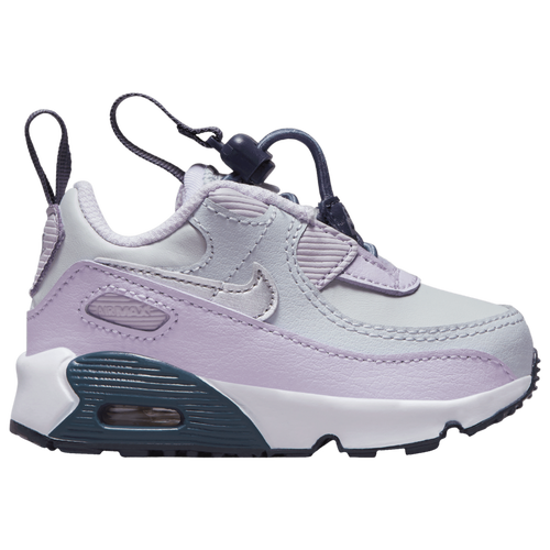 

Girls Nike Nike Air Max 90 - Girls' Toddler Shoe Pure Platinum/Metallic Silver/Violet Frost Size 02.0