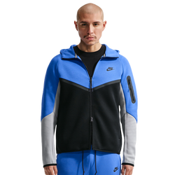 Men's - Nike Tech Fleece Full-Zip Windrunner Hoodie - Black/Blue Crystal/Lt Smoke Grey