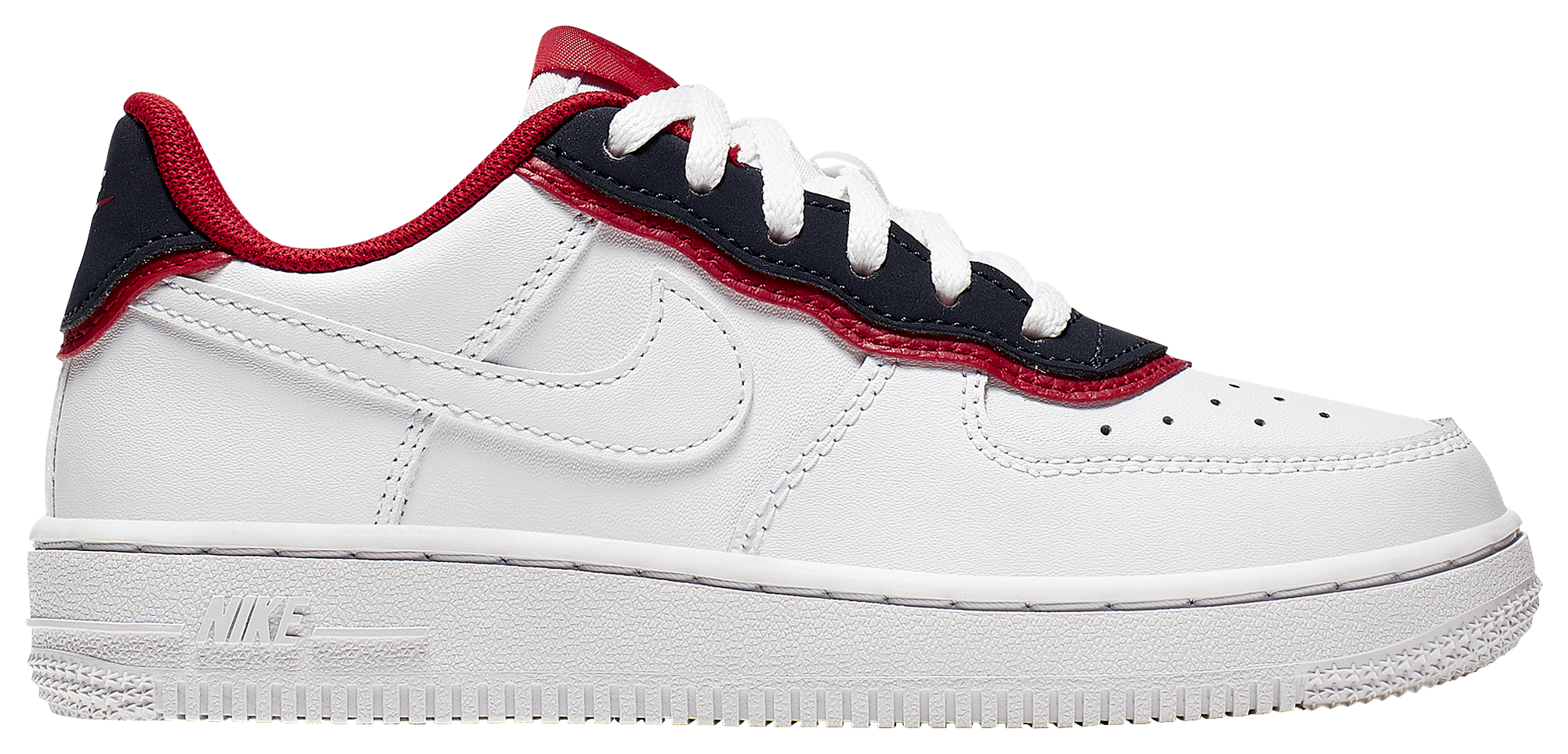navy blue white and red air force ones