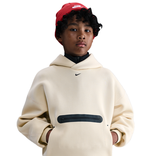 BOYS - Nike NSW Tech Fleece Oversized Pullover Hoodie - Black/Lt Khaki