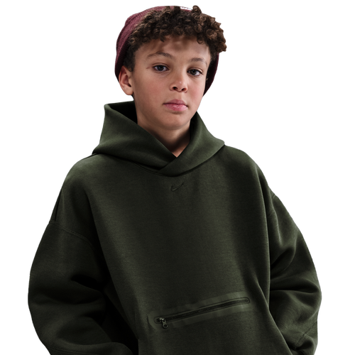 BOYS - Nike NSW Tech Fleece Oversized Pullover Hoodie - Sequoia/Black