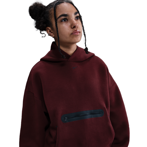 BOYS - Nike NSW Tech Fleece Oversized Pullover Hoodie - Dark Team Red/Black