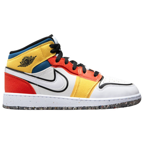 

Boys Jordan Jordan AJ1 Mid SE - Boys' Grade School Basketball Shoe White/Black/Red Size 05.5