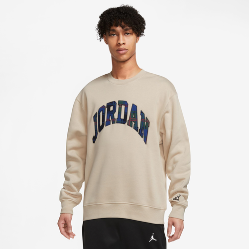 

Jordan Mens Jordan Essential Holiday Plaid Fleece Crew - Mens Brown Size S