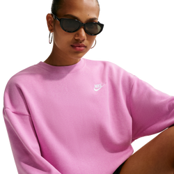 Women's - Nike NSW Club Fleece Loose Crew - Heather/Lt Magenta/White