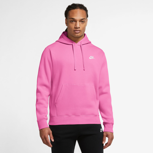 Shop Nike Mens  Club Pullover Hoodie In Playful Pink/white