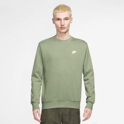 Men's - Nike Club Fleece Crew  - Oil Green/White