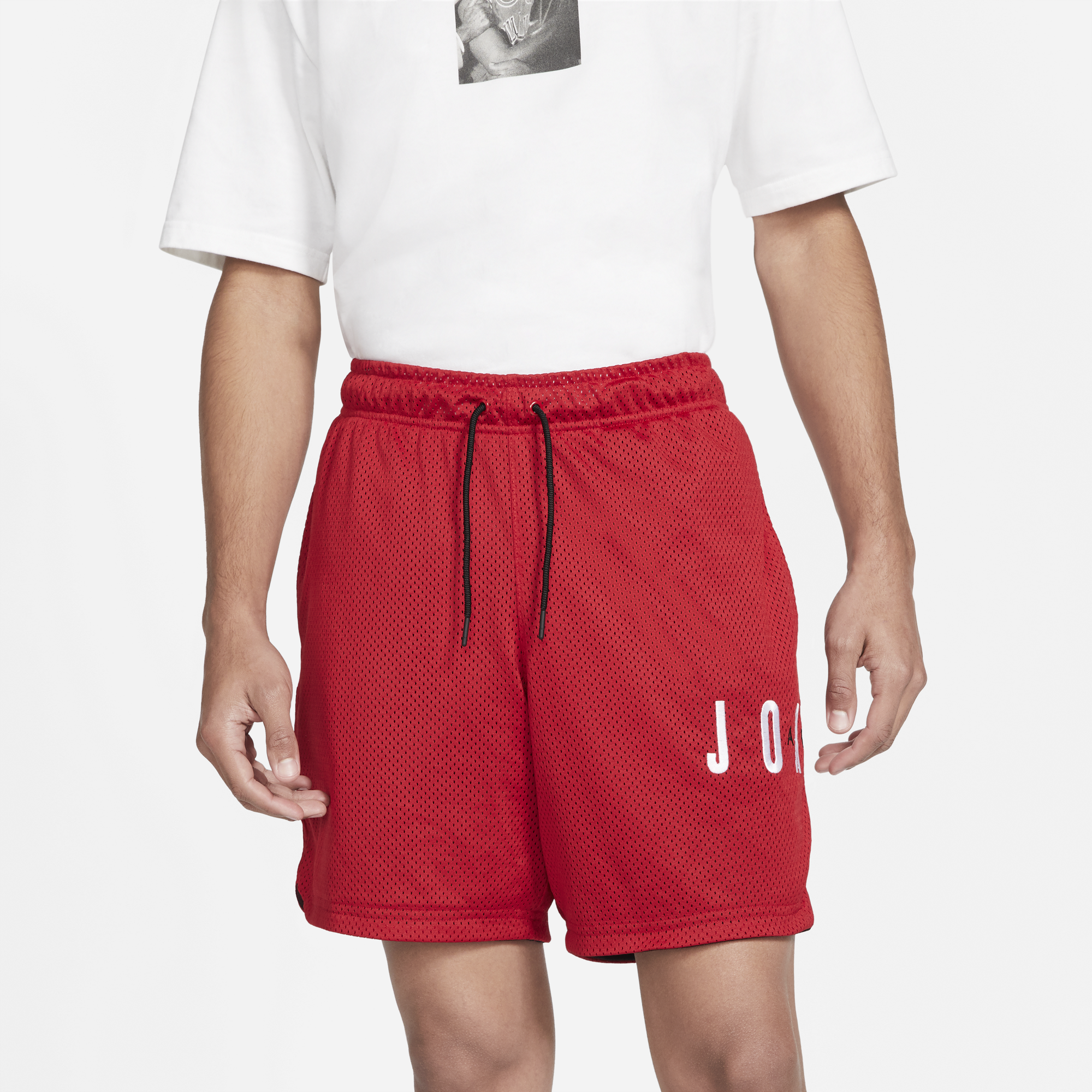 red and white jordan shorts