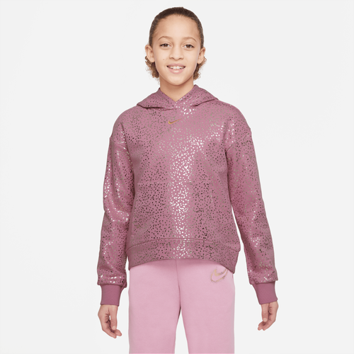 

Girls Nike Nike AOP Fleece Hoodie - Girls' Grade School Elemental Pink/Metallic Gold Size M