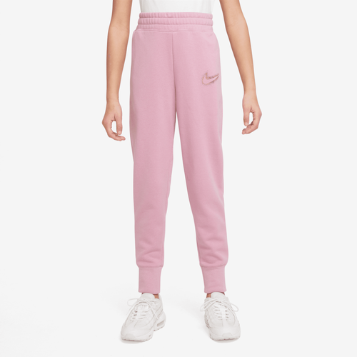 

Nike Girls Nike NSW Fleece Pants - Girls' Grade School Elemental Pink/Metallic Gold Size XL