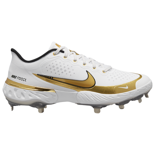 Nike Alpha Huarache Elite 3 Low - Men's Metal Cleats Shoes - White / Metallic Gold / Black - CV3552-106