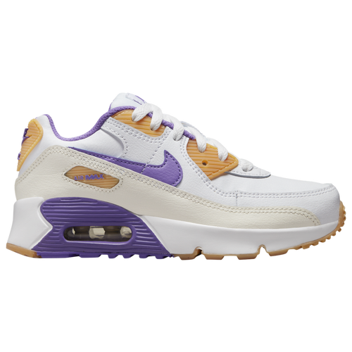 Nike Kids' Boys  Air Max 90 Leather In White/action Grape/citron Tint