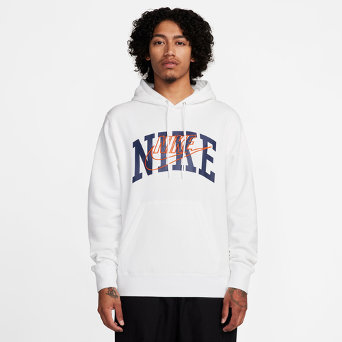 

Nike Mens Nike Club Arch GX Basketball Pullover Hoodie - Mens White/Safety Orange Size M