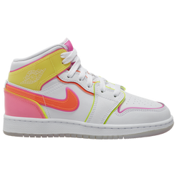 Girls' Grade School - Jordan AJ 1 Mid Edge Glow - White/Hyper Crimson/Pink Blast