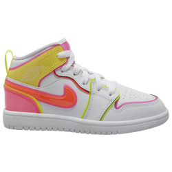 Girls' Preschool - Jordan AJ 1 Mid Edge Glow - White/Hyper Crimson/Pink Blast