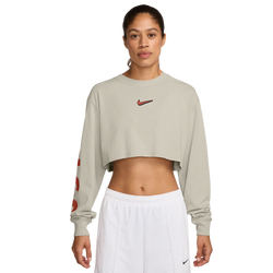 Women's - Nike Long Sleeve Support Crop T-Shirt - Light Bone