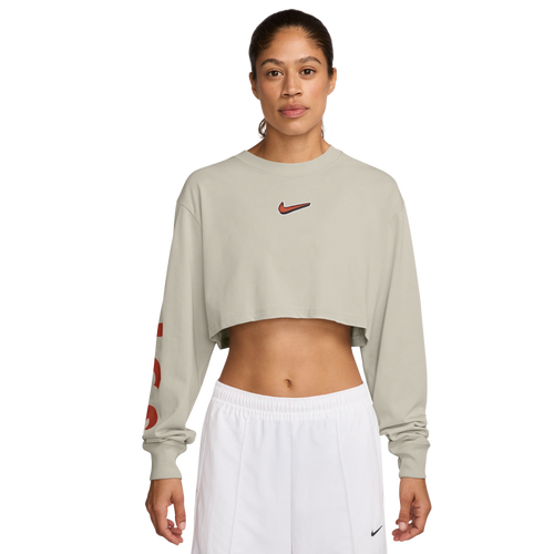 WOMENS - Nike Long Sleeve Support Crop T-Shirt - Light Bone