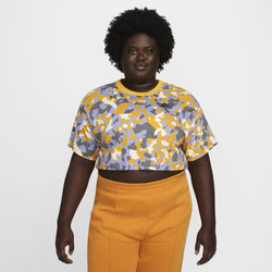 Women's - Nike Plus Size Short Sleeve AOP Crop Top - Light Thistle/Yellow Ochre/Sail