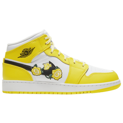 Girls' Grade School - Jordan AJ 1 Mid - Dynamic Yellow/Black/White