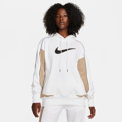 Shop Nike Womens  Nsw Fleece Os Pullover Hoodie In Khaki/white
