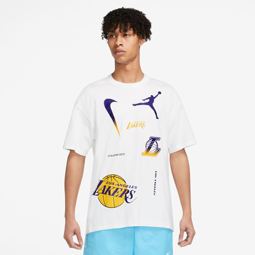 

Nike Mens Los Angeles Lakers Nike Lakers Statement All Over Print T-Shirt - Mens White/Purple Size S