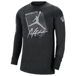 Men's - Nike Nets Courtside Statement L/S T-Shirt - Black/Gray