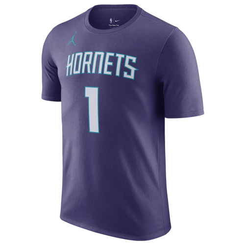 

Nike Mens Lamelo Ball Nike Hornets HWC Name & Number T-Shirt - Mens Purple/White Size XL